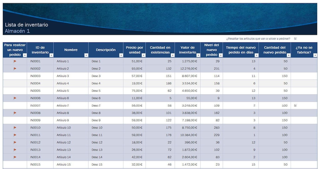 Ejemplo de plantilla para hacer inventarios en el depósito con Excel Ejemplo de plantilla para hacer inventarios en el depósito con Excel
