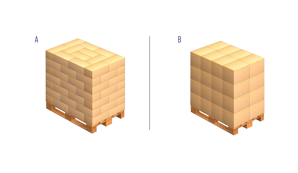 Existen diferentes formas de apilar cajas para conformar un pallet