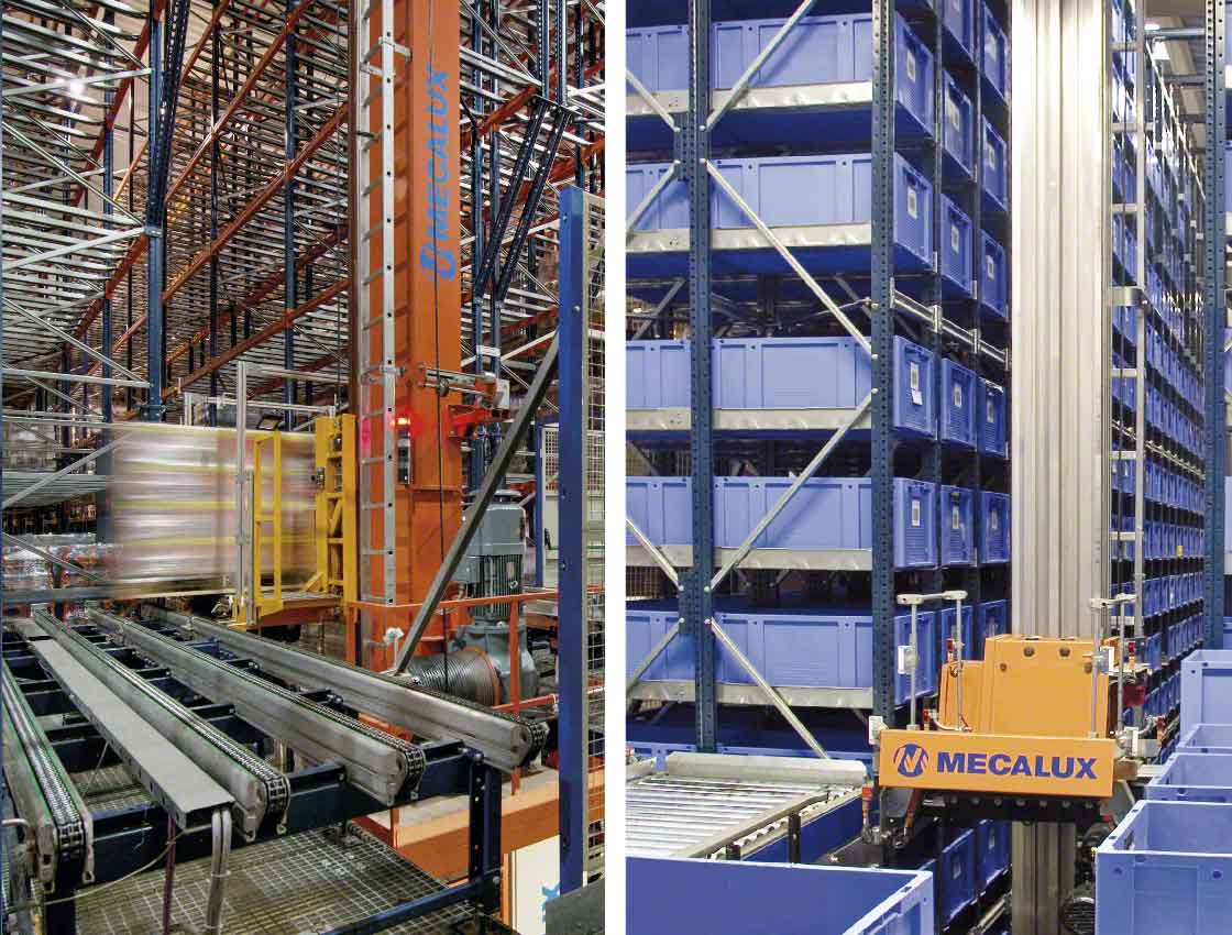 Los transelevadores monocolumna, tanto para palets como para cajas, aportan un elevado rendimiento con cargas ligeras