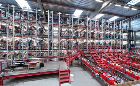 Una gran instalación de picking con transportadores para gestionar la venta online de 10.000 pares de zapatos al día Una gran instalación de picking con transportadores para gestionar la venta online de 10.000 pares de zapatos al día