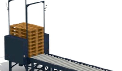 Apilar y dispensar pallets, extras en un circuito de transporte