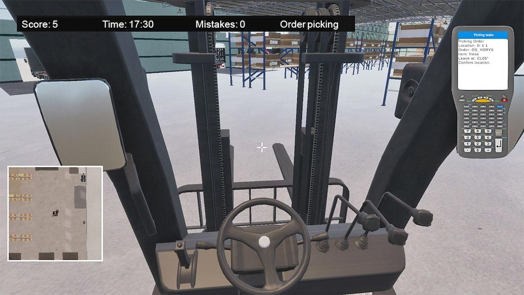 A los jugadores de WarehouseGame Training se les enseña a manejar autoelevadores